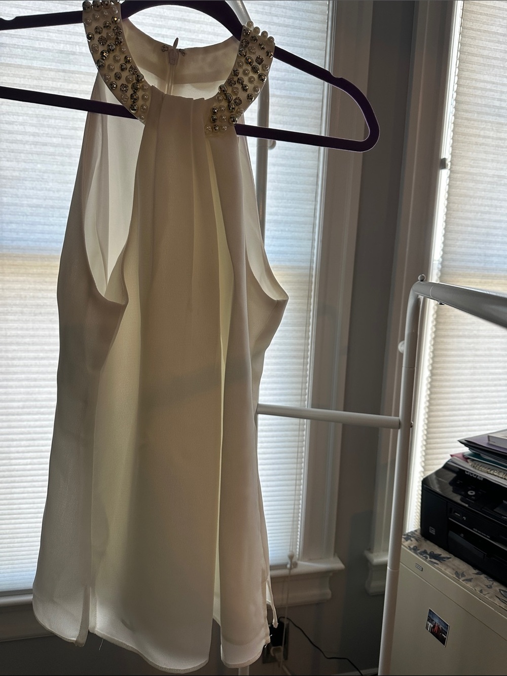 Eliza J Ivory Beaded Halter with Pearl & Crystal Trim